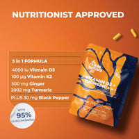 NobleNature Vitamin D3 4000IU + K2 MK7 100µg with 2000mg Turmeric, Ginger & Black Pepper – High Strength 5-in-1 Formula – 90 Capsules (45 Day Supply) – UK Made Supplement with 95% Curcuminoids (90)