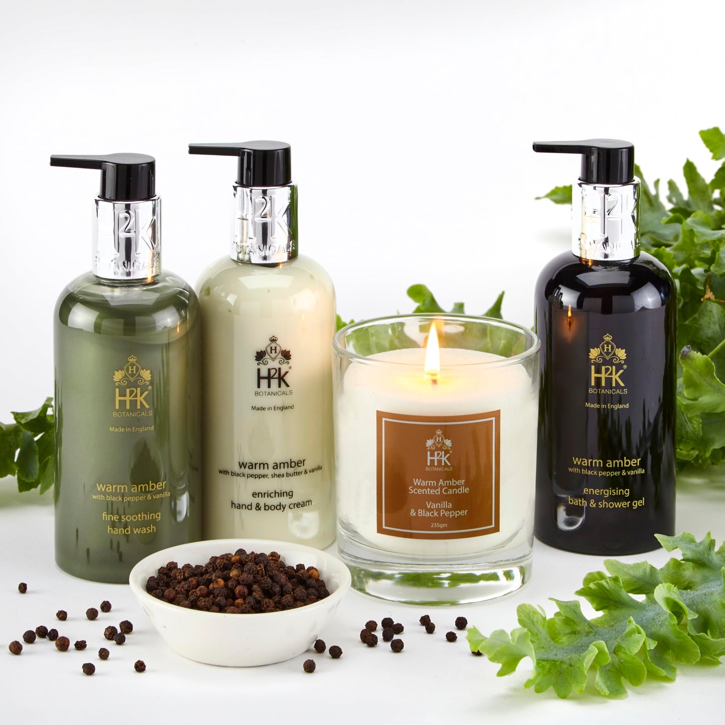 H2K Botanicals Energising, Warm Amber, Black Pepper & Vanilla Body Wash (250ml) for Sensitive Skin