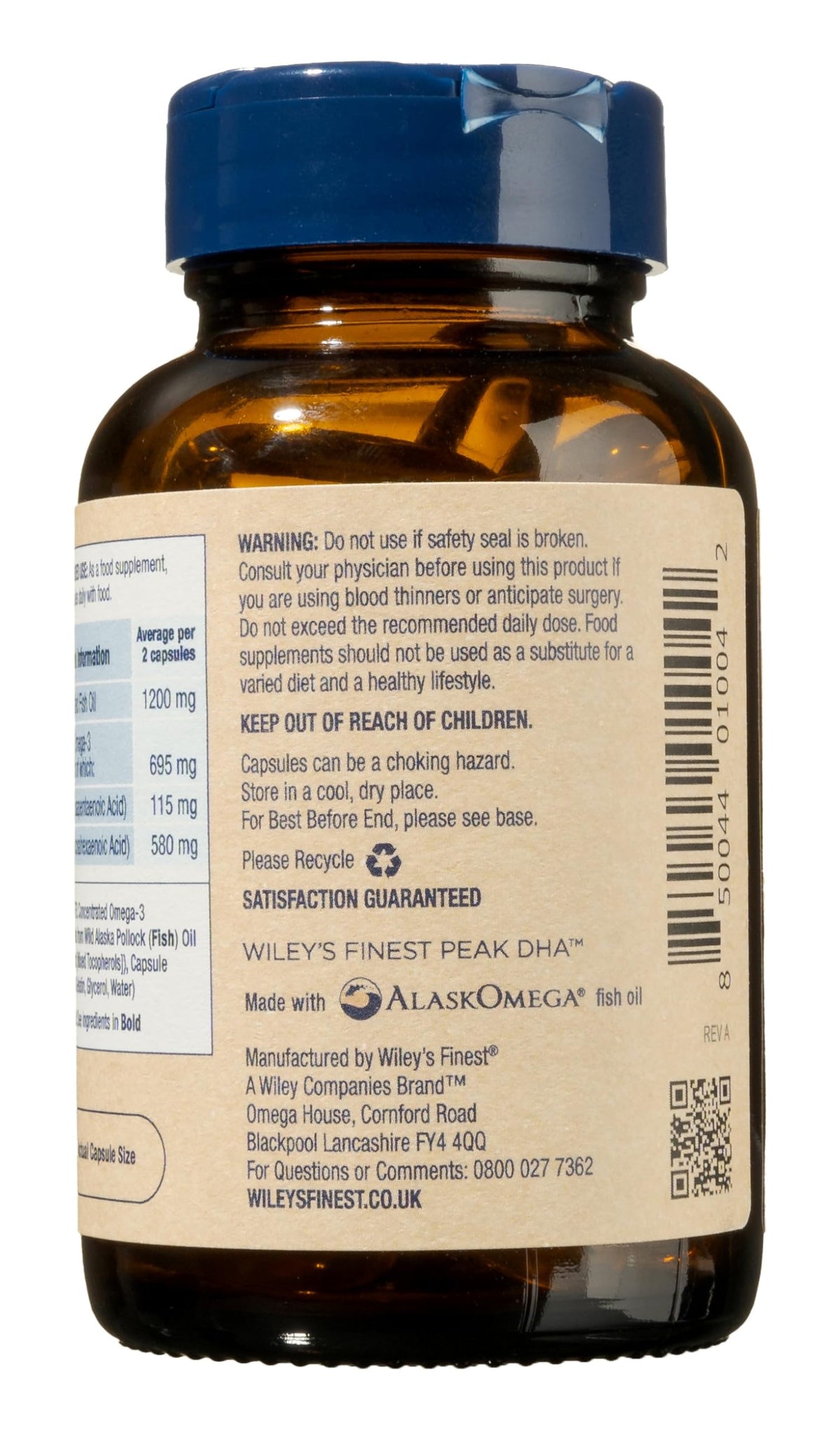 Wiley's Finest Peak DHA Omega-3 Softgels, 60 Softgels (30 Servings)
