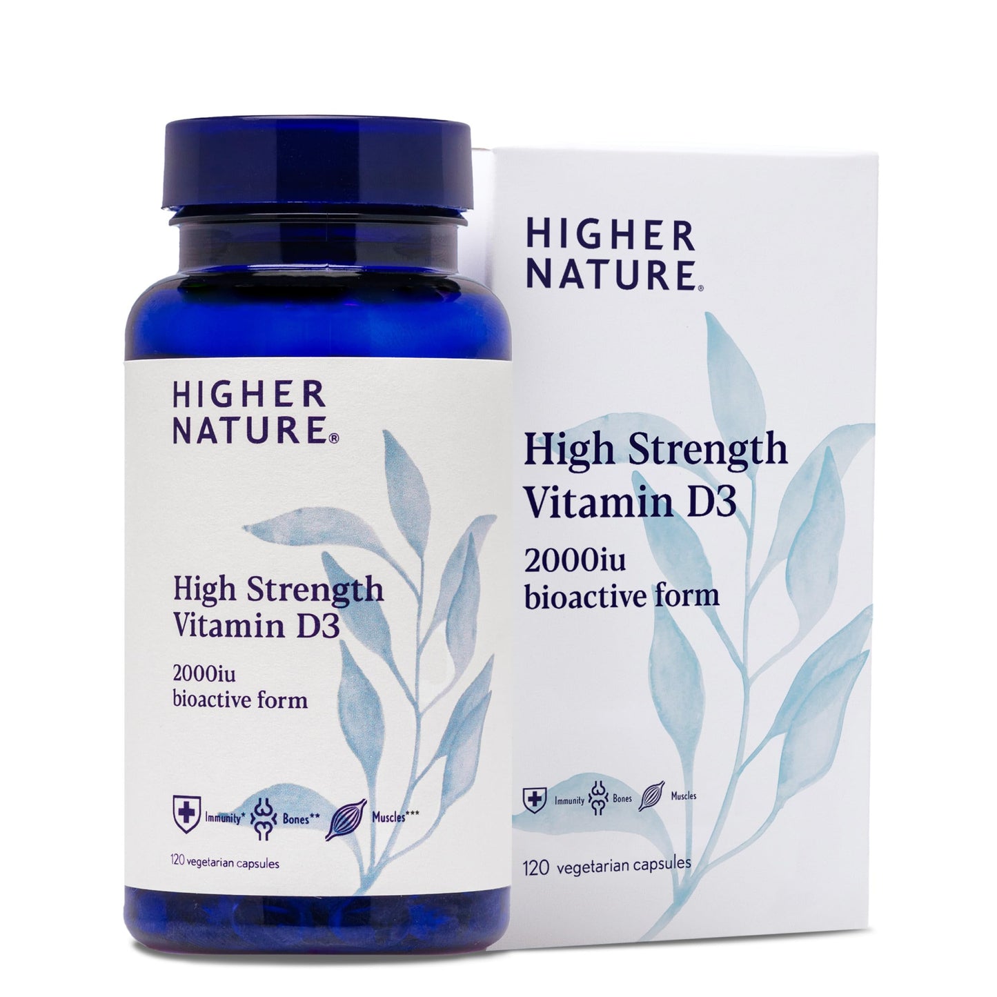HIGHER NATURE Higher Nature - High Strength - Vitamin D3 2000iu - Immune System Support - Bone & Muscle Support - Vegetarian Friendly - 120 Capsules