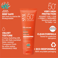SVR SUN SECURE Face & Body Sunscreen SPF 50+ Milk for All Skin Types, Very High UVA/UVB Factor 50 Sun Cream, Non-Greasy, Reef-Safe, All Ages, 250ml