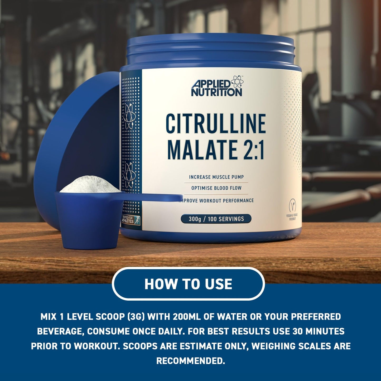 Applied Nutrition Citrulline Malate 2:1 | 3000mg per Serving Nitric Oxide Booster Amino Acid Powder Supports Muscle Recovery Improves Performance Vegan Gluten Free (300g - 100 Servings) (Unflavoured)