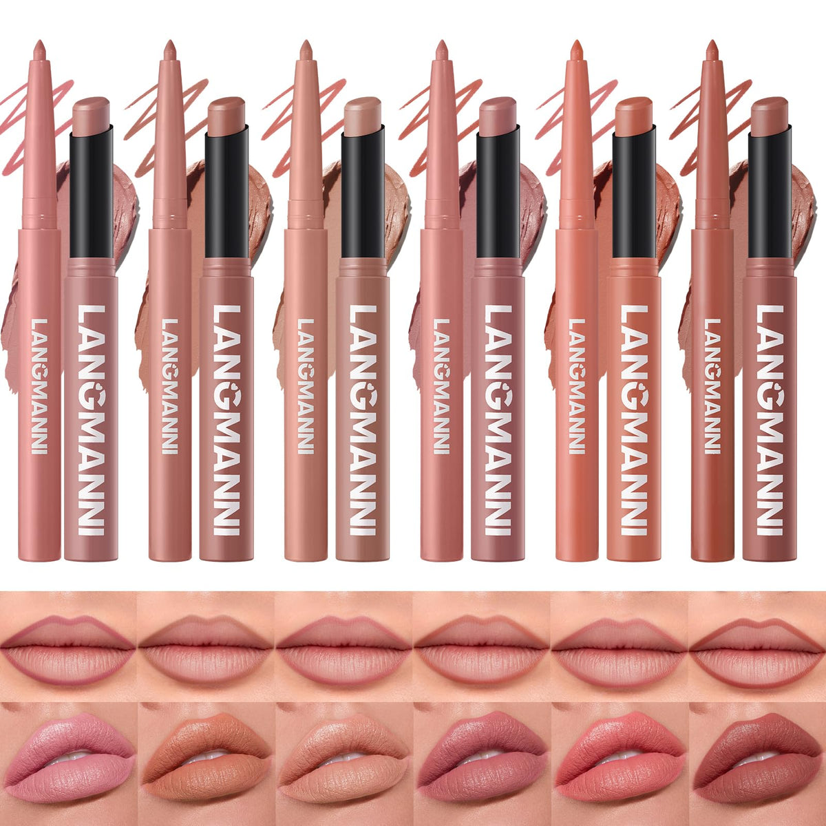 LANGMANNI 12Pcs Sculpting Matte Velvet Lip Set,Nude Colors Sculpting Kit| 6 Lip Liners + 6 Lipsticks, Soft-Focus Blur & Longwear | Gift for Makeup Lovers(#A)