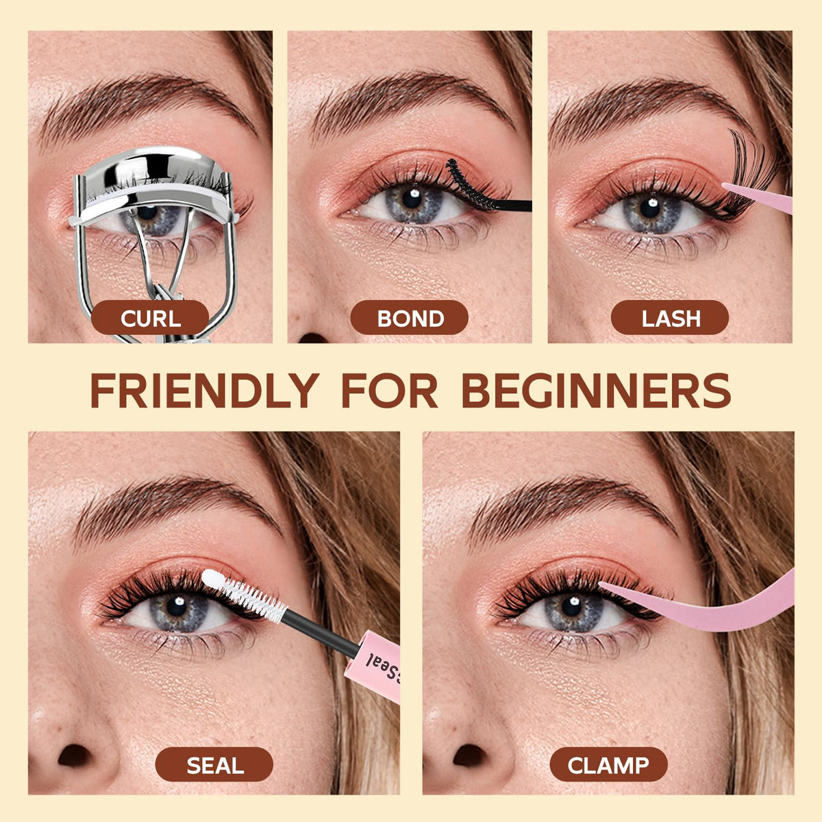 QUEWEL Cluster-Lashes Kit, 40D Individual-Eyelashes with Waterproof Lash Bond & Seal, 280PCS D Curl Lashes Individual Cluster Kit for Beginners DIY Lash Extension at Home (LS-40D-KIT)