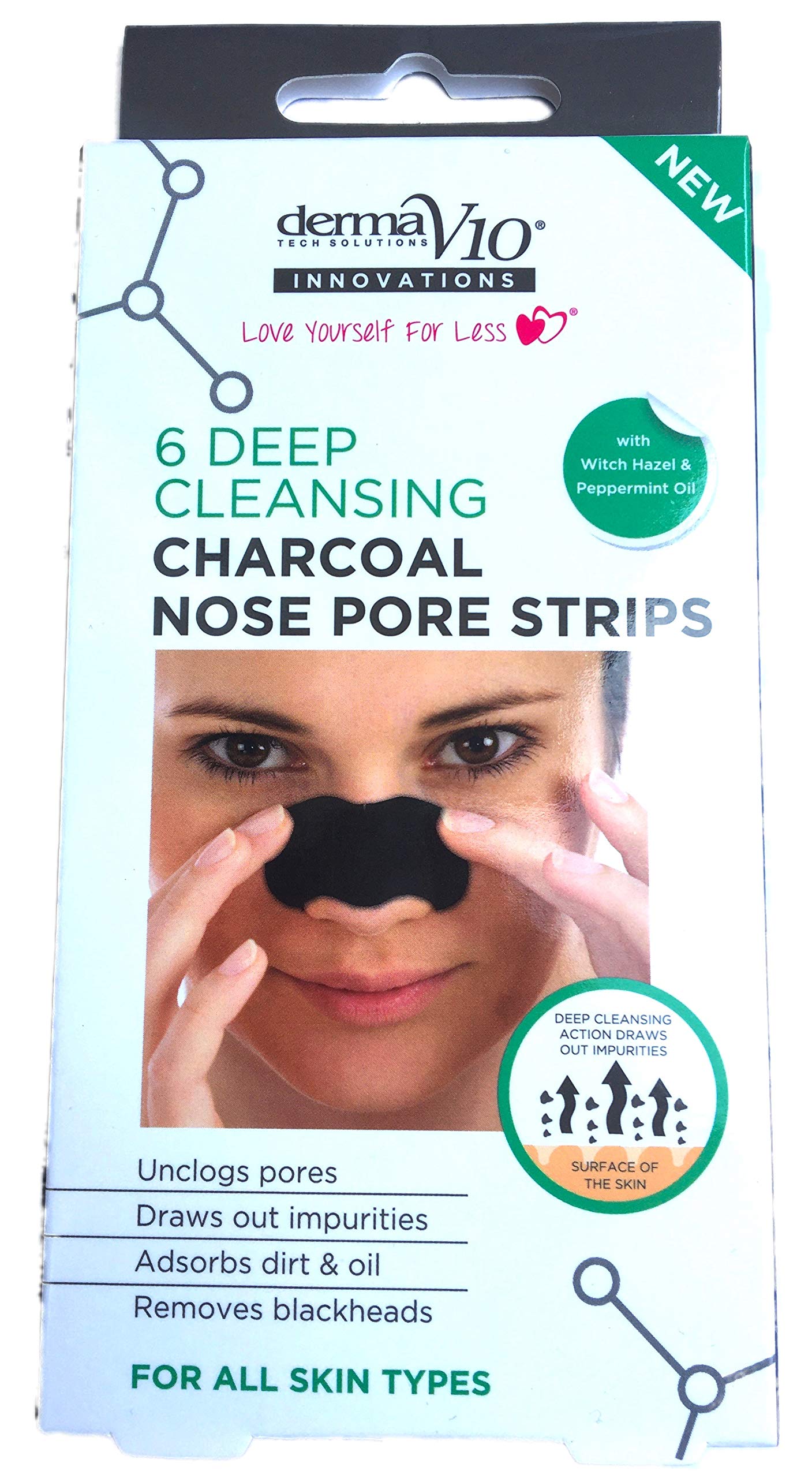Derma V10 Deep Cleansing Charcoal Nose Pore Strips Blackhead Removal (Twin)