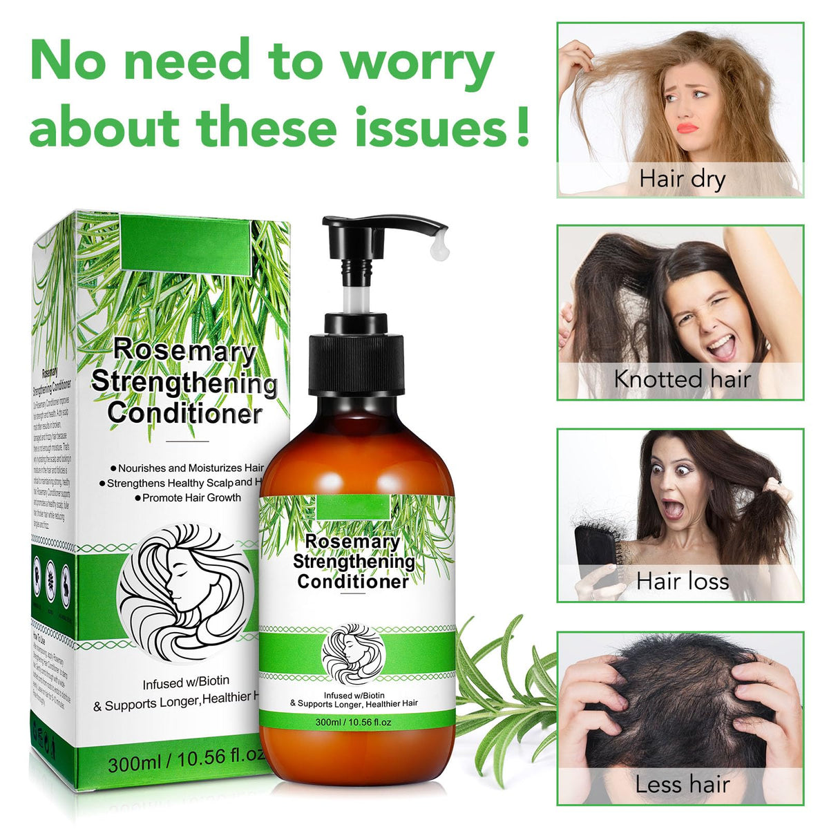 Bibonse Rosemary Mint Hair Conditioner, Organic Hair Growth Conditioner with Biotin for Dry Damaged Hair, Supports Hair Strengthing, Nourishes Scalp,for Men Women, 300 ml