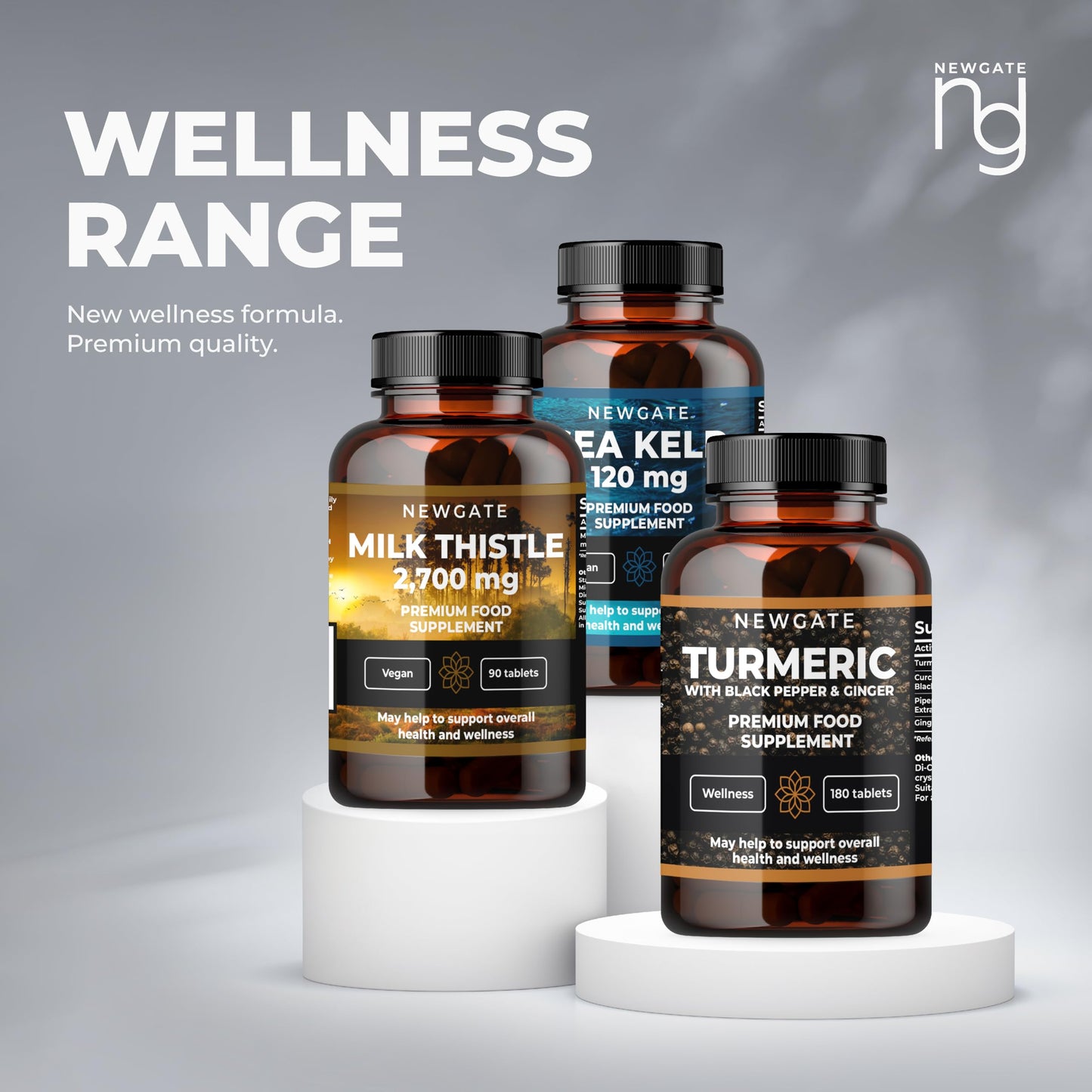 Newgate Labs Turmeric with Black Pepper and Ginger 180 High Strength Tablets - Overall Wellness Support - Premium Nutritional Supplement - GMO Free - Halal - Made in The UK