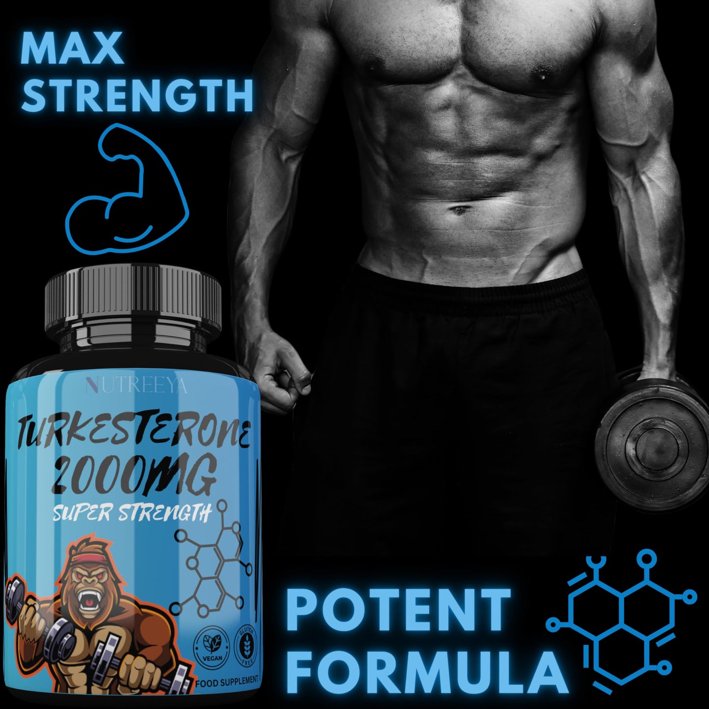 Nutreeya Turkesterone 2000mg Ajuga Turkestania Extract High Strength Turkesterone Supplement UK Made, Vegan, Non GMO (90)