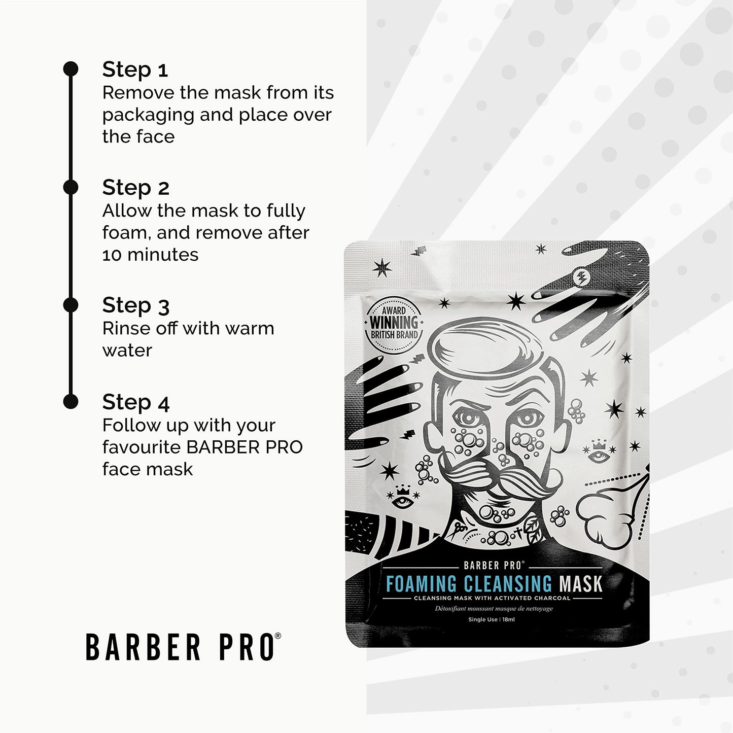 BARBER PRO Foaming Cleansing Mens Face Mask with Activated Charcoal | Deeply Cleansing, Firming, & Clarifying | Packed Full of Natural Ingredients | Face Masks Beauty | Face Care |