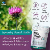 Physis Milk Thistle High Strength Food Supplement | 80% Silymarin | Milk Thistle Seeds | 180 x Tablets | Vegan Food Supplement | Made in Britain