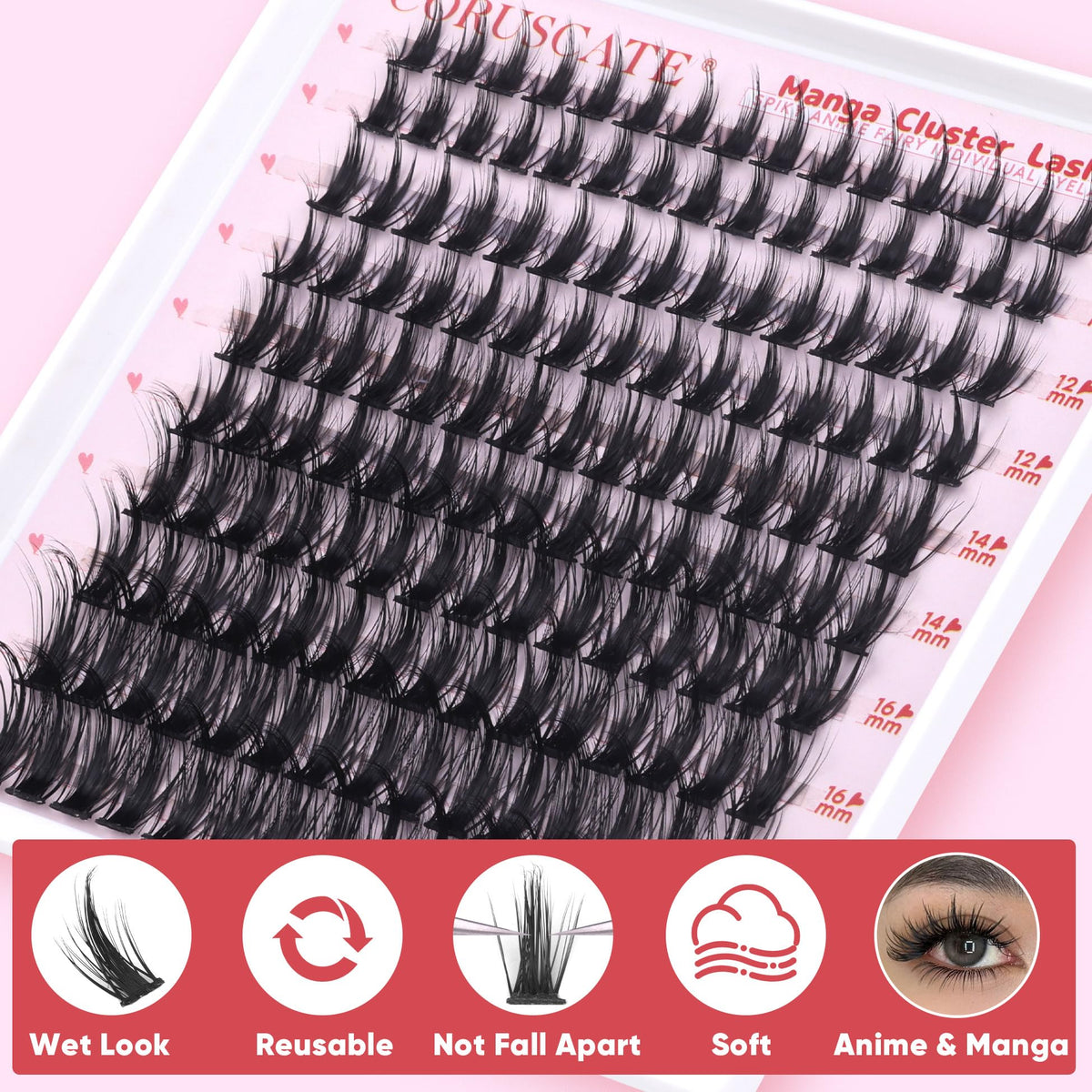 CORUSCATE Manga Cluster Lashes Fairy Wispy Individual Eyelashes Anime Lashes Individual Cluster Natural Lash Clusters Asian Style Manhua Eyelash Clusters 10-18 MM DIY Wet Look Lash Extension