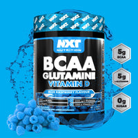 NXT Nutrition BCAA, Glutamine & Vitamin D | BCAAs Amino Acids with Vitamin D3 and L-Glutamine - for Recovery, Gut Health and Muscle Protein Synthesis | 360g - 30 Servings (Blue Raspberry)