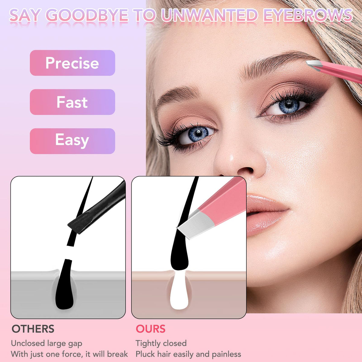 Keiby Citom Tweezers Set for Women, 8Pcs Precision Eyebrow Tweezers, Pink