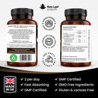 Lions Mane & Reishi Mushroom Capsules - High Strength 4000mg Lions Mane Supplement with Reishi - 120 Vegan Lions Mane Mushroom Powder + Reishi Mushroom Capsules - Made in UK by New Leaf