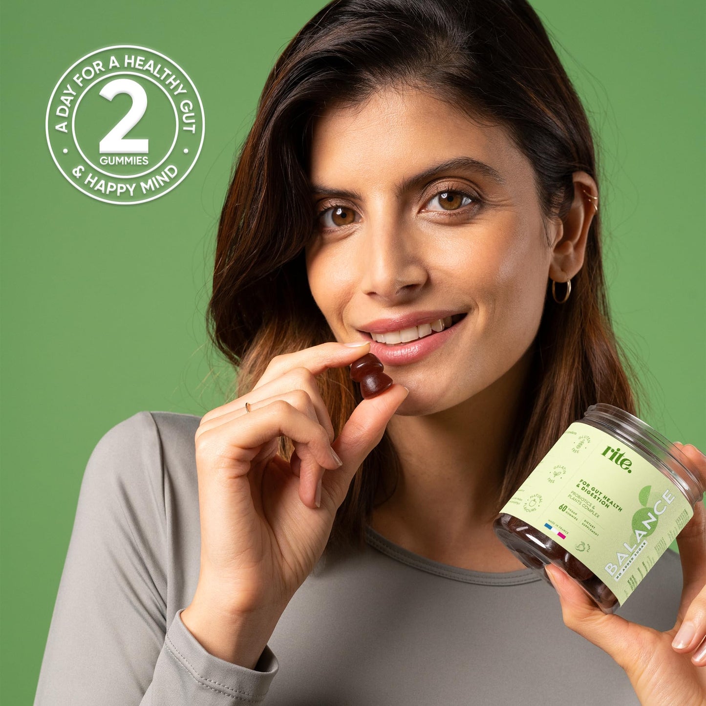 Rite Balance Probiotics Sugar Free Gummies, Gut Health, Digestion, Bloating Relief and Immune Support, Vegan, Apple Flavour (60 Count)