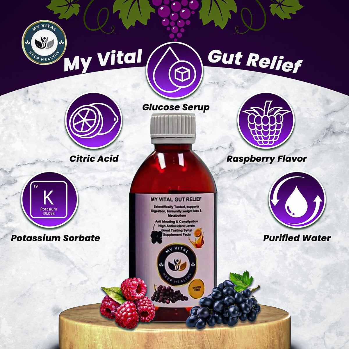 MY VITAL KEEP HEALTHY Gut Relief Syrup Elderberry 250ml – Supports Digestion, Immunity, Bloating Relief, Weight Management & Metabolism with Ajwain, Saunf, Methi, Haldi & Dalchini – My Vital Keep Healthy