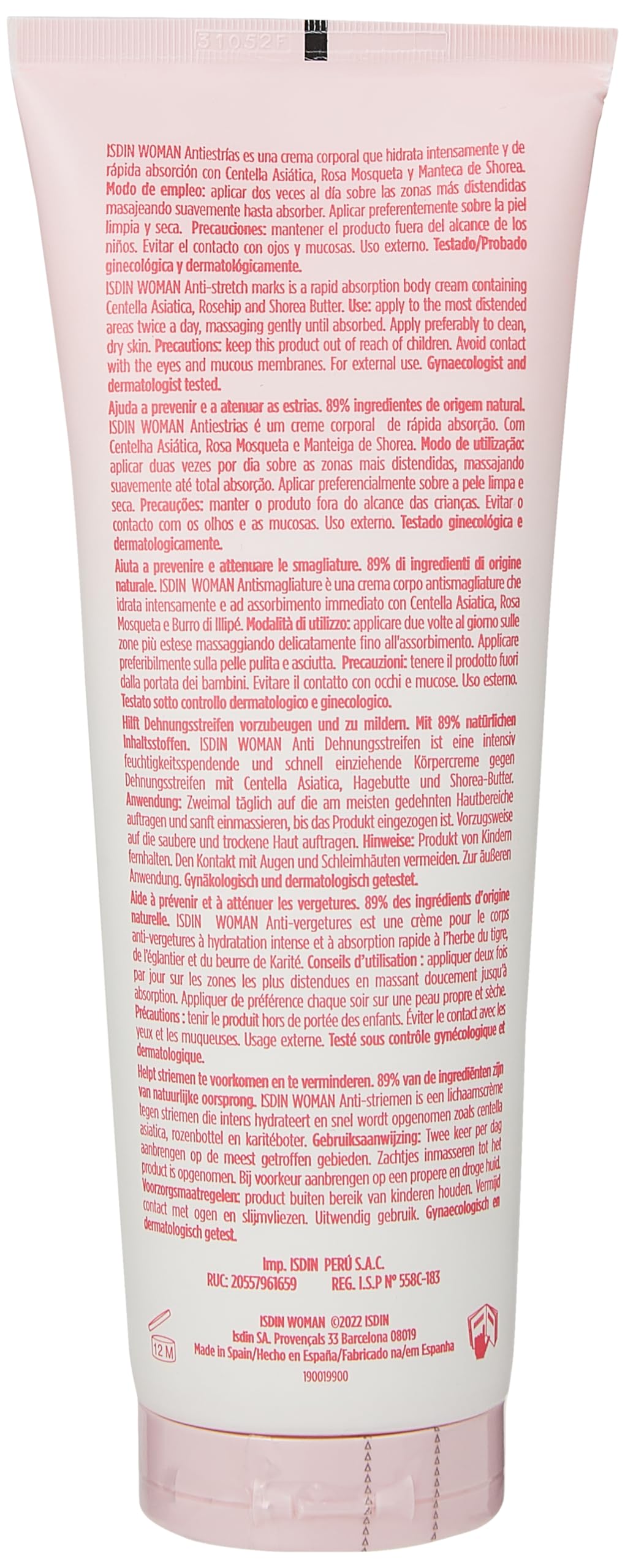 ISDIN WOMAN Anti-stretch marks cream (250ml) | Recommended to help prevent and diminish stretch marks