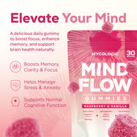MYCO LOGIC Mycologic Mind Flow Lion's Mane Gummies for Adults, 30 Servings - Natural Clarity & Focus Gummies with Ashwagandha & Aronia Berry - Raspberry & Vanilla Flavour Brain Boost Supplement - 1 Month Supply