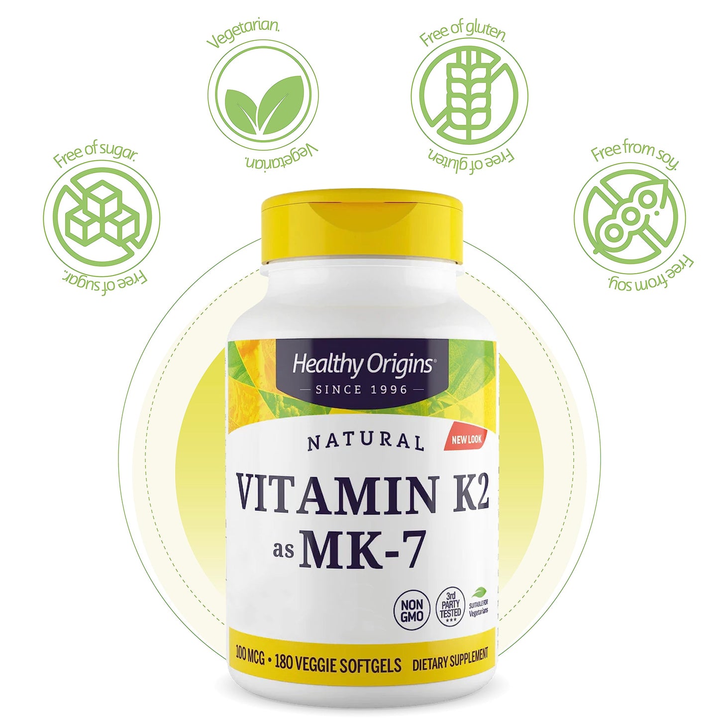 Healthy Origins, Vitamin K2 as MK-7, 100 mcg, 180 Vegetarian Softgels, Laboratory Tested, High Strength, Gluten Free, SOYA Free, Non-GMO