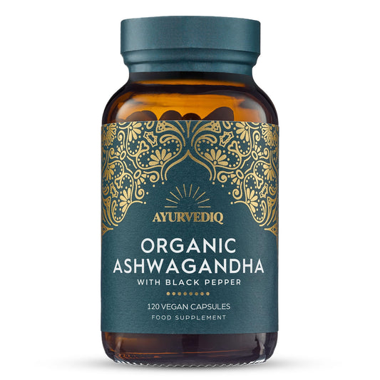 AYURVEDIQ WELLNESS Ayurvediq Wellness Organic Ashwagandha with Organic Black Pepper 650mg, 120 Capsules - Ashwagandha High Strength for Anxiety, Stress Relief for Adults, Better Sleep - Vegan Ayurvedic Products