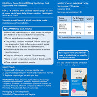 Beauty Dropz Retinol Oral Skin Care Drops – Fine Line Reduction – Vitamin A (Retinyl) – Youthful Glow – Vitamin E/Vegan Liquid Supplement for Radiant Skin – Berry Flavour – 60ml