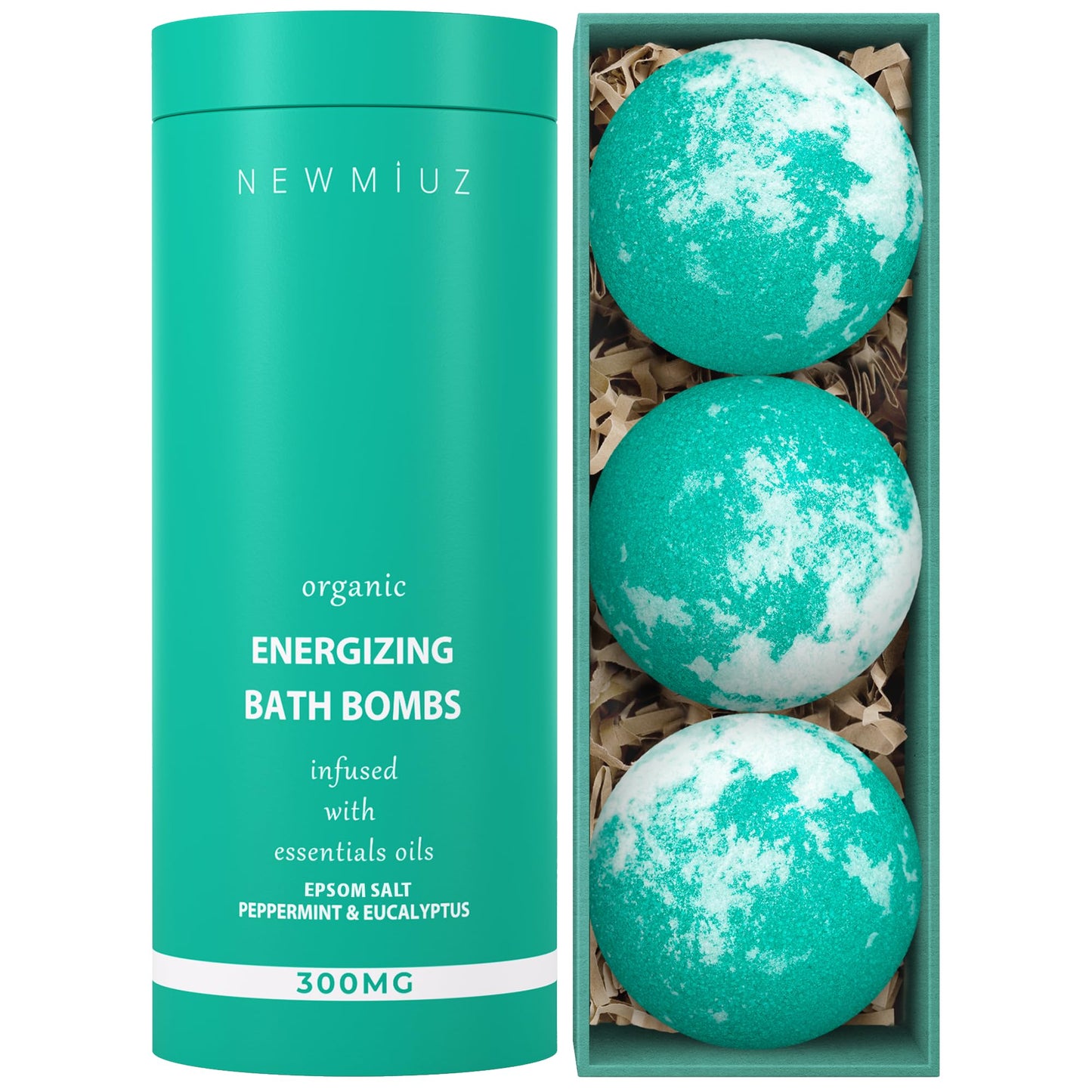 New Miuz Menthol Fizzing Bath Bomb Eucalyptus Peppermint Epsom Salt- Refreshing & Energizing - Luxurious Bubble Spa with Your Essential Oil Infused Bath Oil Bombs - Post Workout Sore Muscles Recovery Gift