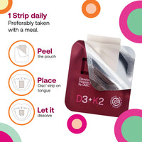 OQO Diso Vitamin D3 K2 - Box of 30 Oral Dissolvable Strips, Vitamin D3 (10mcg) and K2 (75mcg), High Strength Bone Health Supplement with Fast Absorption Calcium, Gluten Free (Raspberry)