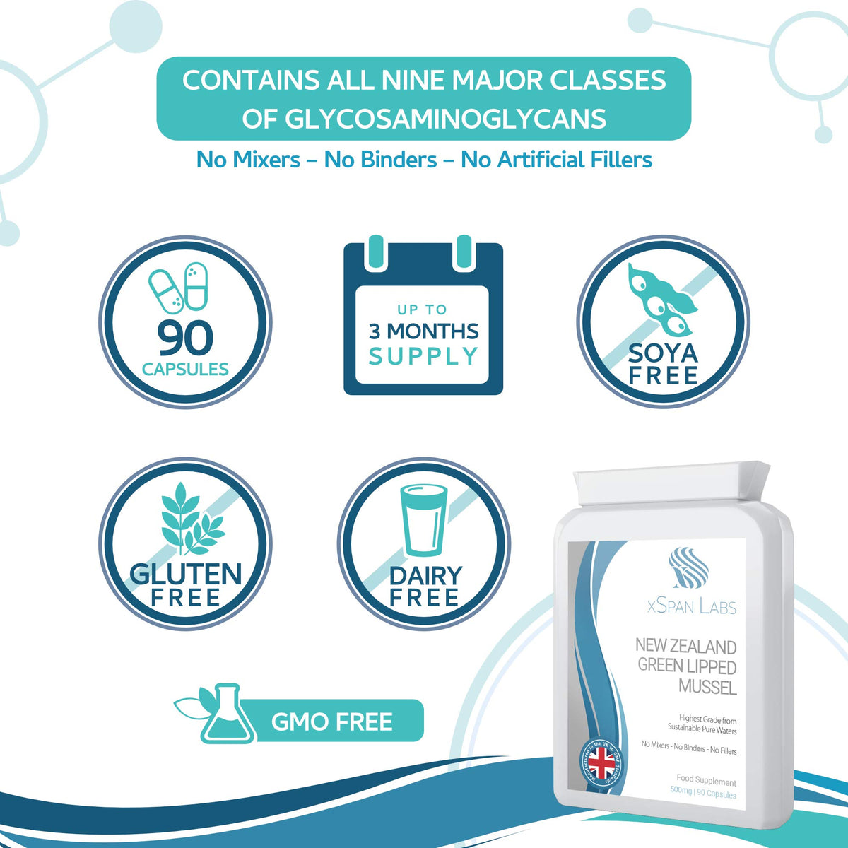 Xspan Labs Green Lipped Mussel 500mg 90 Capsules – sustainably sourced from Pure New Zealand Waters, extracted Using CO2 for Maximum lipid Retention