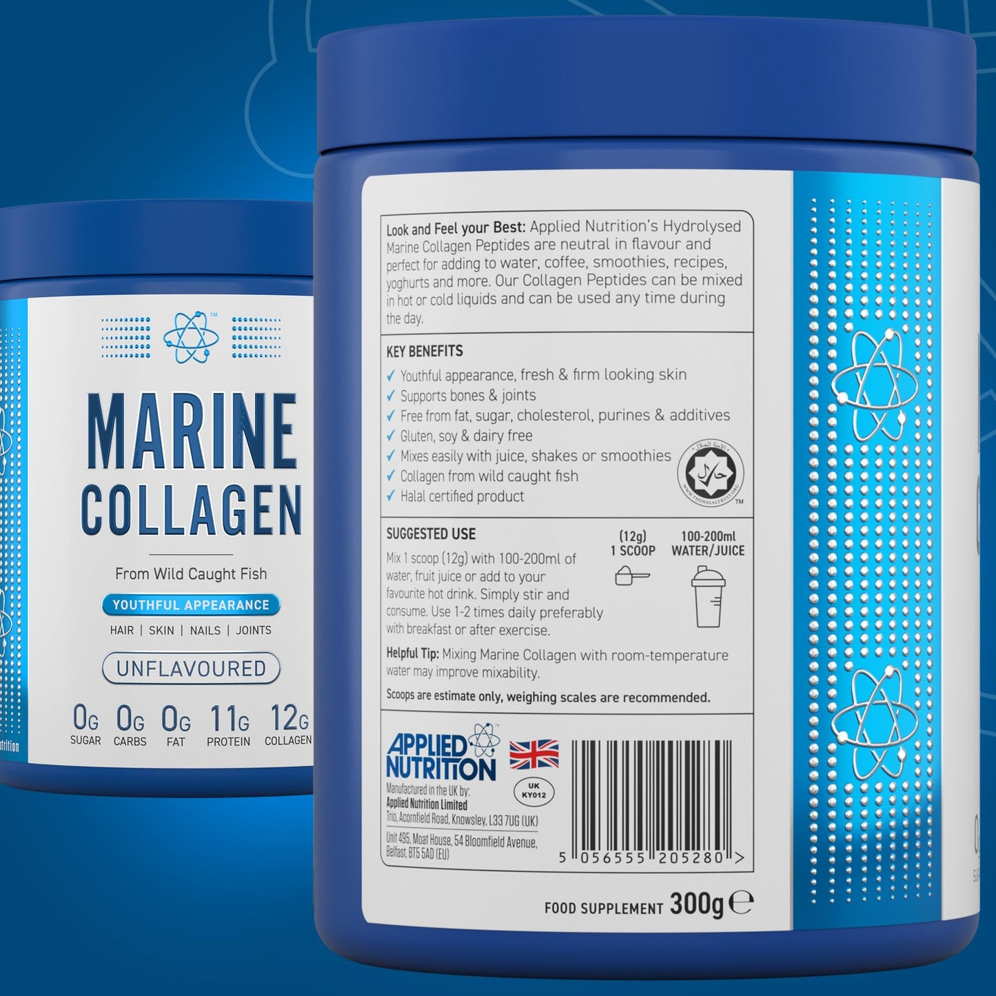 Applied Nutrition Marine Collagen Powder - Hydrolysed Collagen Protein, Healthy Skin, Hair, Nails (Unflavoured) (300g - 25 Servings)