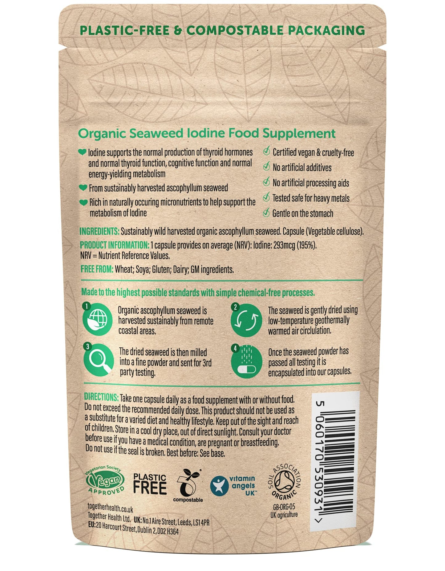 Organic Seaweed Iodine Supplement – Together Health – from Organic Seaweed – Natural Source of Iodine – Vegan Friendly – Made in The UK – Pack of 2-60 Vegecaps