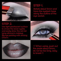 QUIWEN Black Eyeshadow Stick, 2 Colours Black Silver Shimmer Cream Eyeshadow Stick, Black & Silver Shimmer Eyeshadow Lipstick 2 IN 1, Long Lasting Highly Pigmented Shimmer Black Lipstick Eyeshadow Pencil