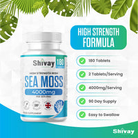 Sea Moss Extract 4000mg Per Serving | 180 Vegan Tablets - 90 Day Supply | High Strength Irish Sea Moss | Made in The UK by Shivay Herbals