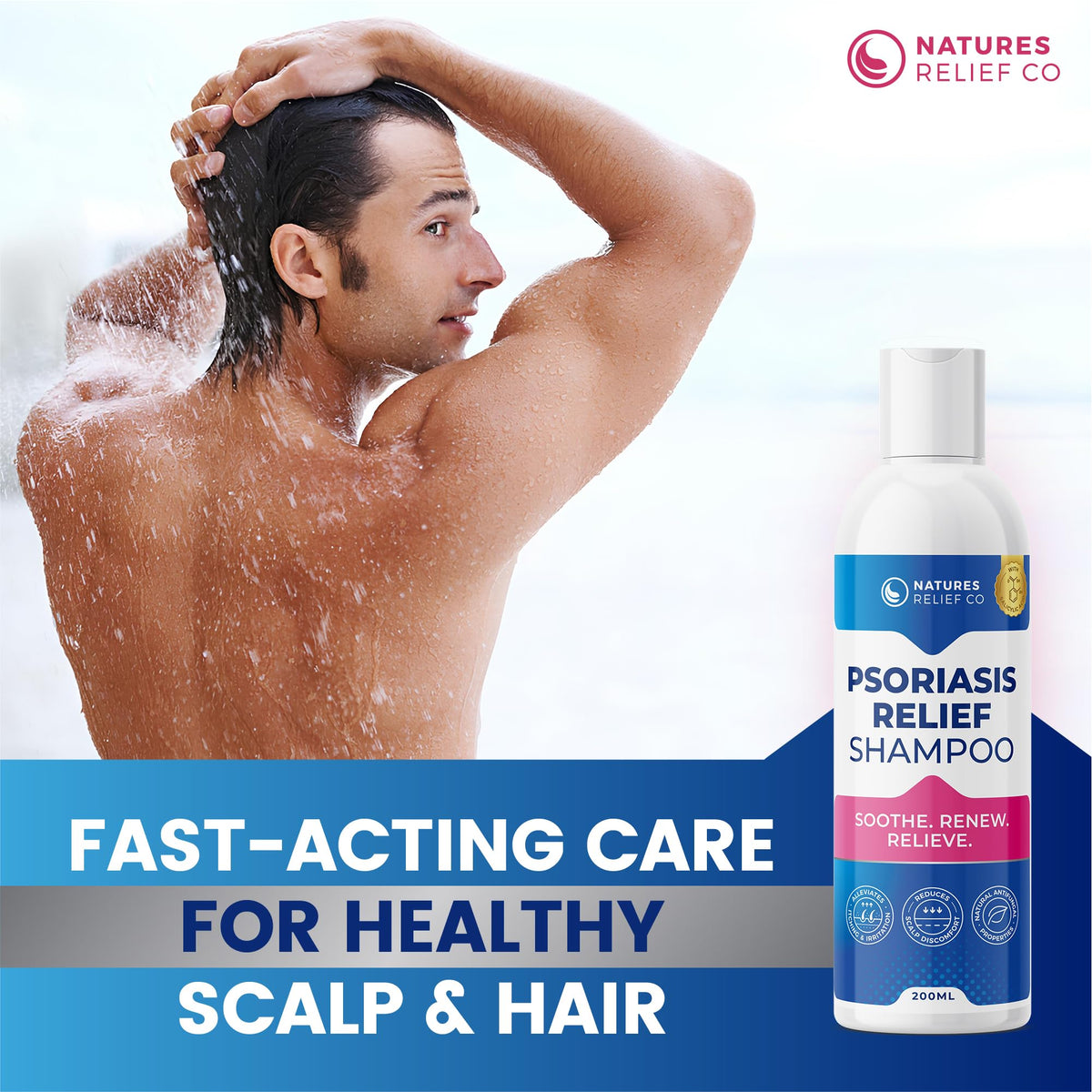 Natures Relief Co Psoriasis Shampoo with Salicylic Acid | Natural Scalp Treatment for Itchy, Flaky, Dry Scalp | Tea Tree, Lemongrass & Aloe Formula | Sulfate-Free, pH-Balanced | Daily Care for Healthy Hair | 200ml