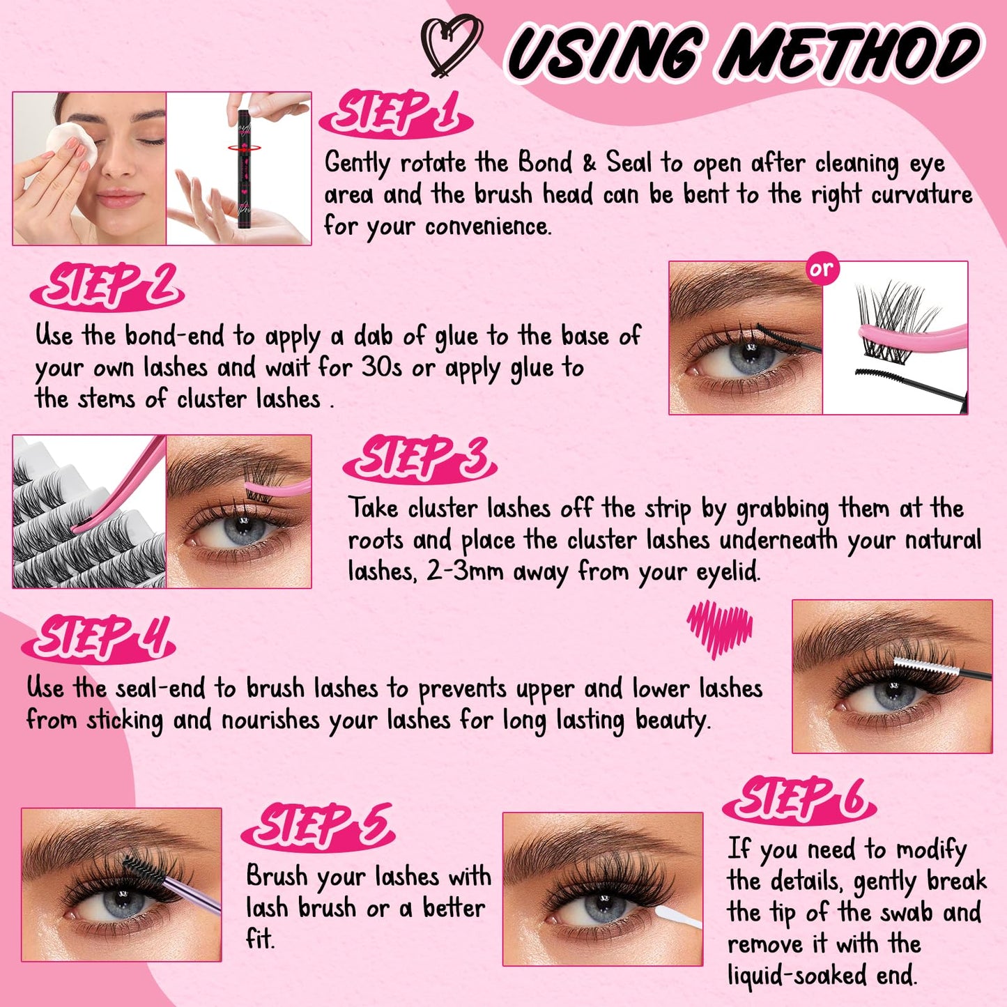 PRO Lash Bond and Seal Cluster Lash Glue & Seal Waterproof Bond and Seal Cluster Lash Glue for DIY Eyelash Extensions Waterproof Strong Hold for 48 Hours（5ml+5ml, Black Bond & Clear Seal)