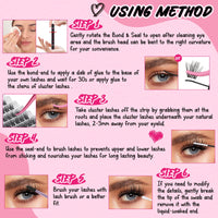 PRO Lash Bond and Seal Cluster Lash Glue & Seal Waterproof Bond and Seal Cluster Lash Glue for DIY Eyelash Extensions Waterproof Strong Hold for 48 Hours（5ml+5ml, Black Bond & Clear Seal)