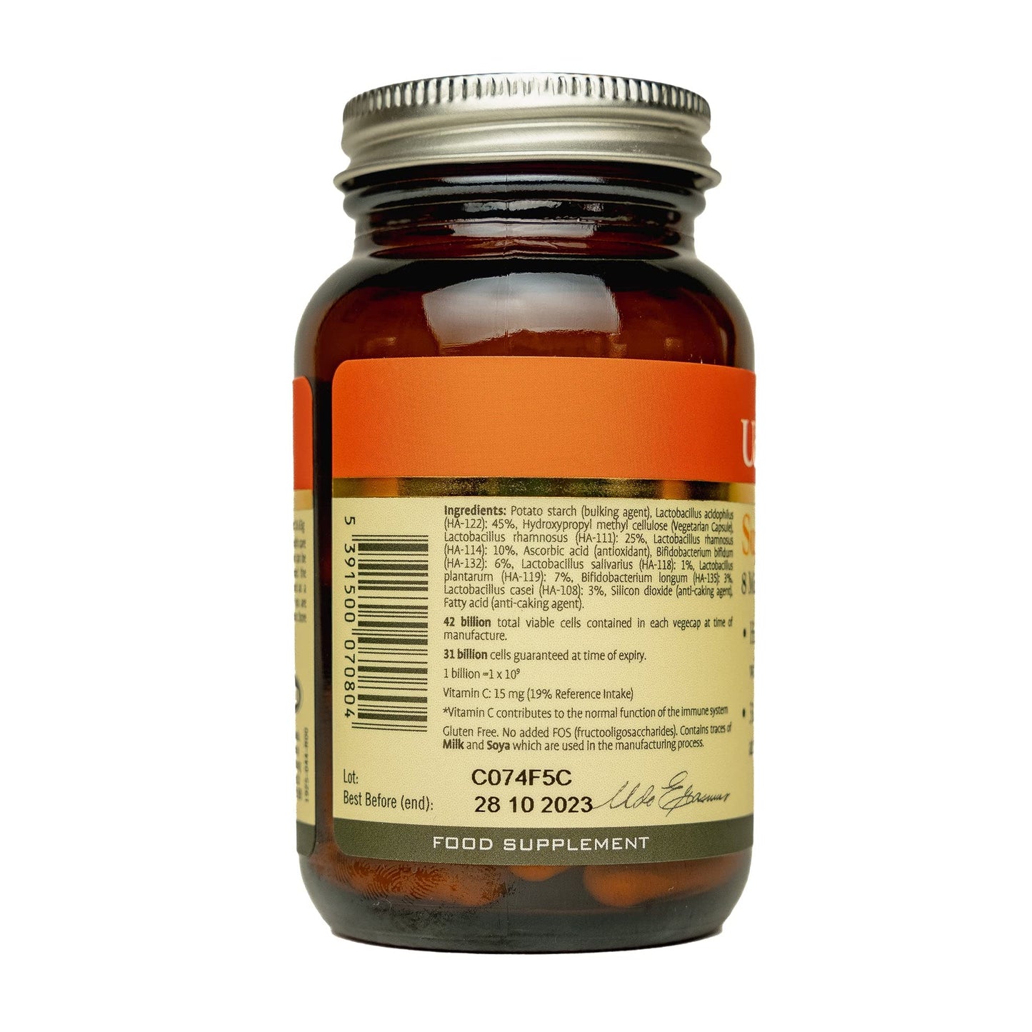 Udo's Choice Super 8 Immune Probiotics - Hi Count Microbiotics with Vitamin C - Supports Bowels and Digestive Health, One a Day Probiotics, 42 Billion Cell Count -8 Microbiotic Strains - 30 Capsules