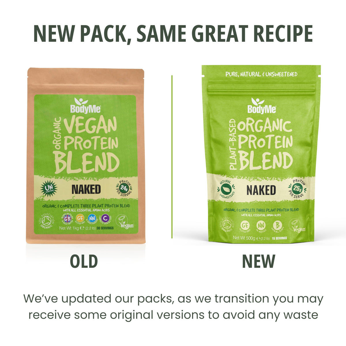 BodyMe Organic Vegan Protein Powder Blend, Naked Natural - Unsweetened, Low Carb, 3 Plant Based Vegan Protein Powder with 25g of Complete Protein, Gluten and GMO Free, 500 gm