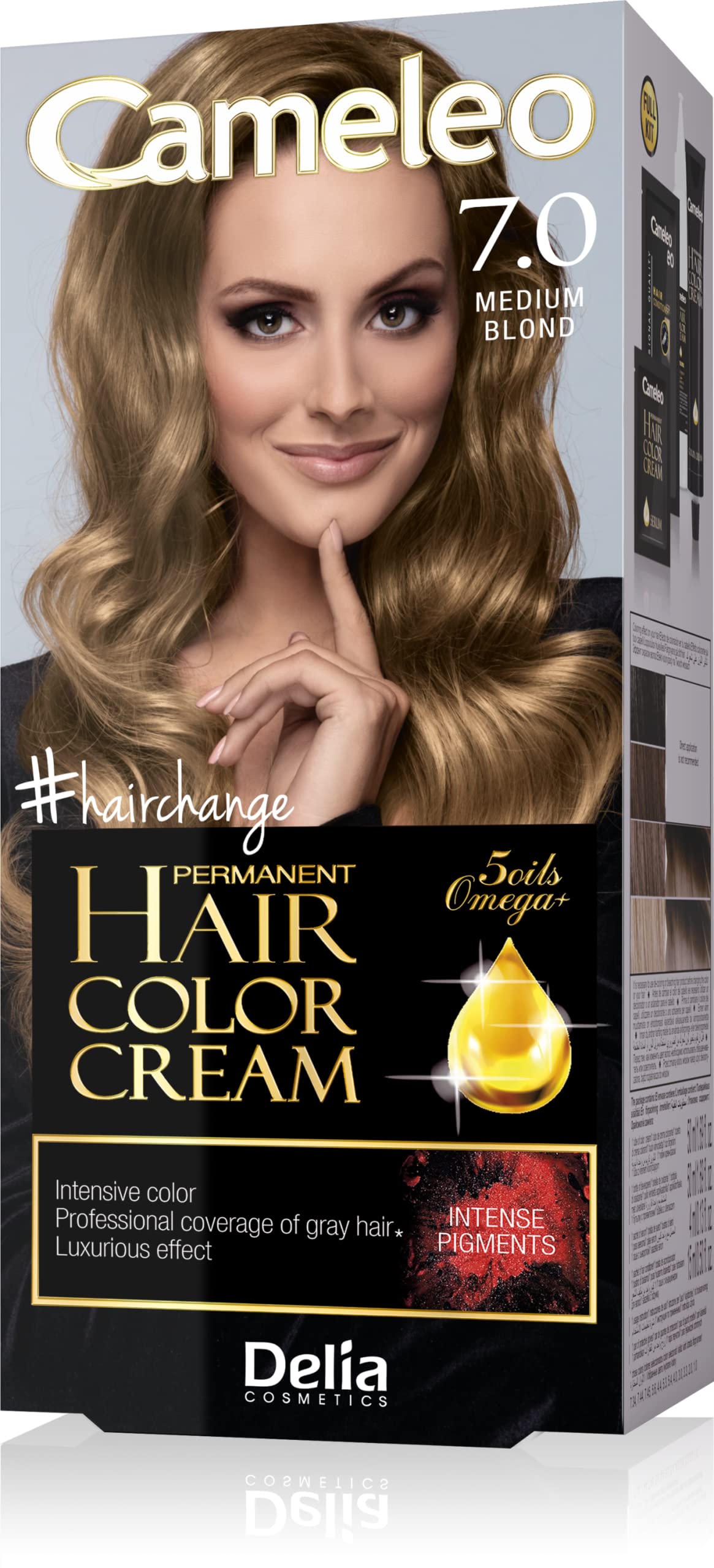Delia Cosmetics Cameleo - Permanent Hair Colour Cream - Medium Blonde - Intensive Color & Protection - 5 Oils + Omega Plus Acids - Professional, Luxurious Hair Dye - Full Kit