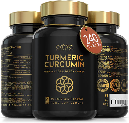 Advanced Turmeric Capsules High Strength 3000mg, Ginger & Black Pepper | ONE per Day | 8 Month Supply | Turmeric and Black Pepper Capsules Locally Made in UK | Turmeric Powder Joint Care Supplements