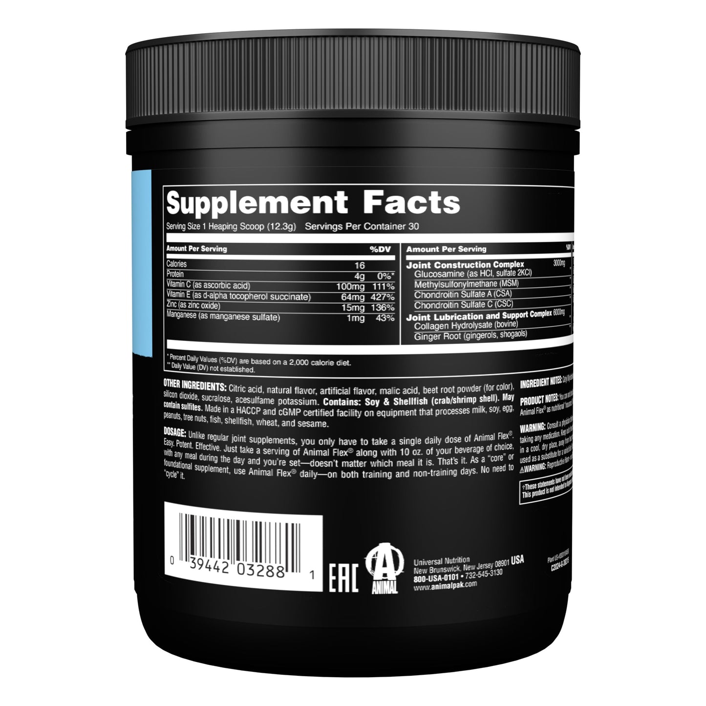 Animal ANIMAL Flex Comprehensive Joint Care - 4 Unique complexes for Joints, Bones & Cartilage - with Vitamins A & E, glucosamine, Flaxseed Oil & hyaluronic Acid - Blue Raspberry, 369g