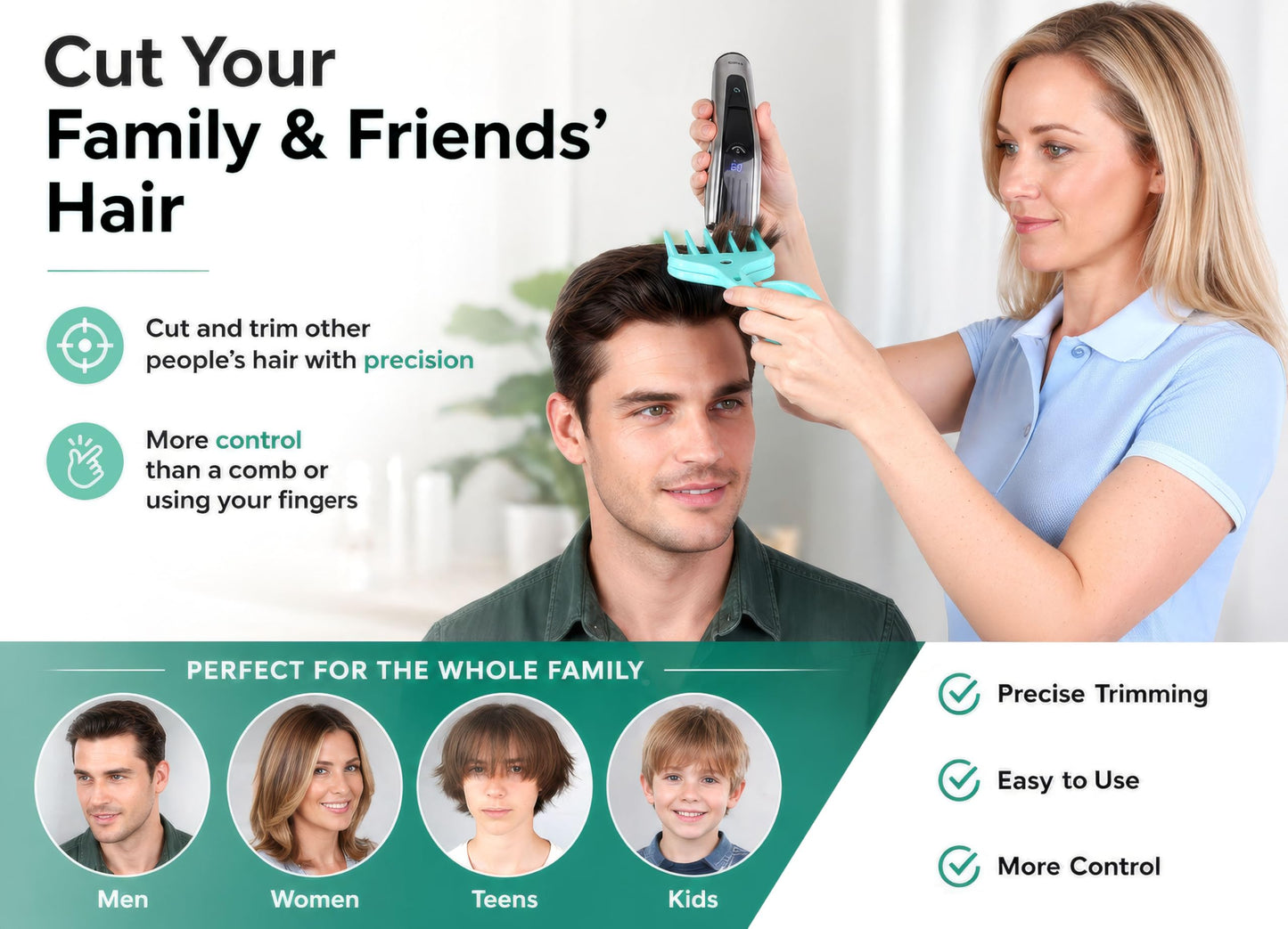 Cut Your Own and Other's Hair at Home the Easy Way | DIY Haircut Tool for Everyone | Use with Your Hair Clippers for Clean, Even Trims Every Time with Grip and Trim.