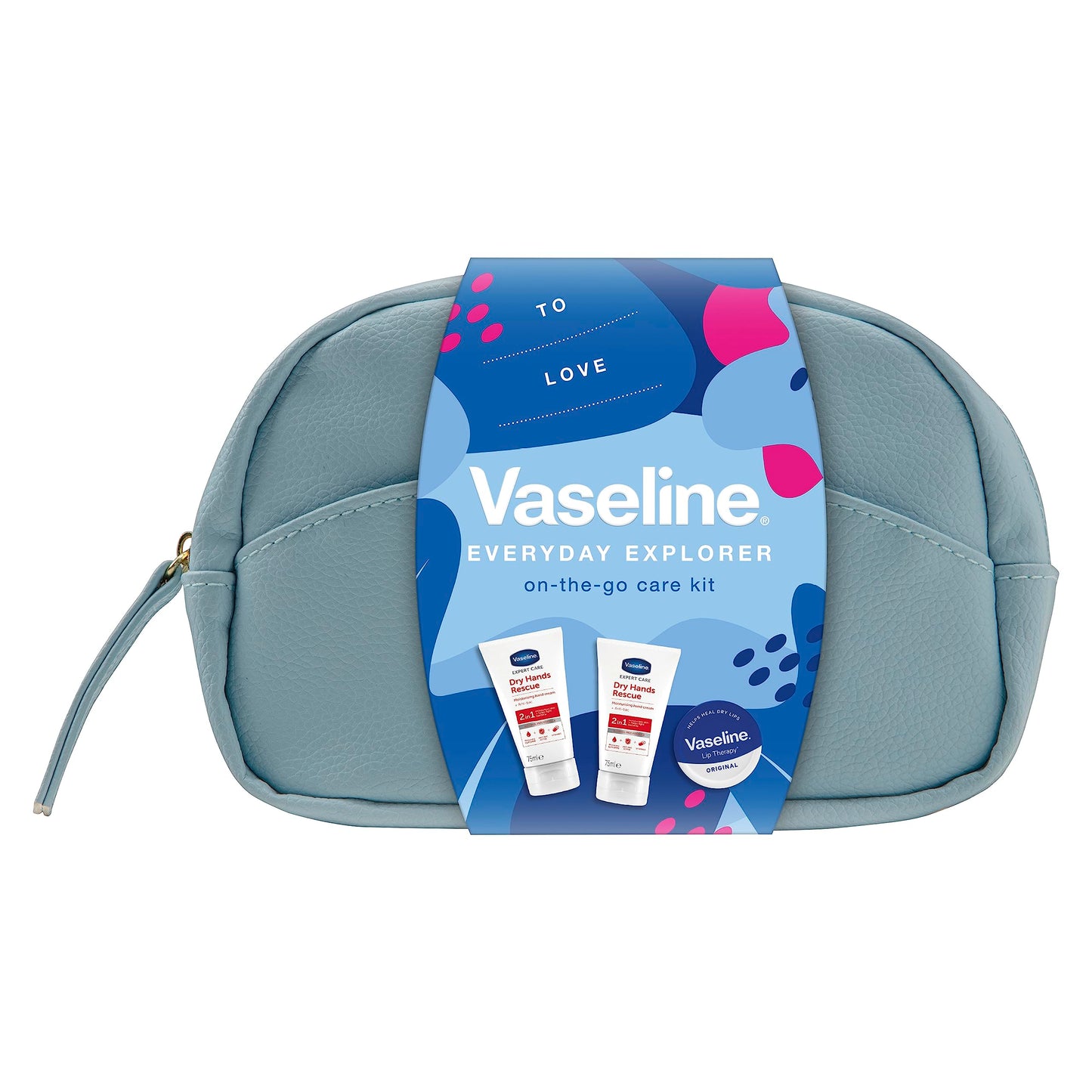 Vaseline On-The-Go Beauty Bag Gift Set with 2 anti-bac hand creams and a lip balm for moisturised lips and hands 3 piece