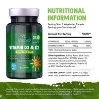 Vegan Vitamin D3 4000iu and Vitamin K2 MK7 100µg High Strength Completely Plant Based 60 Days Supply Vitamin D Vegan Tablets Gluten, GMO & Lanolin Free