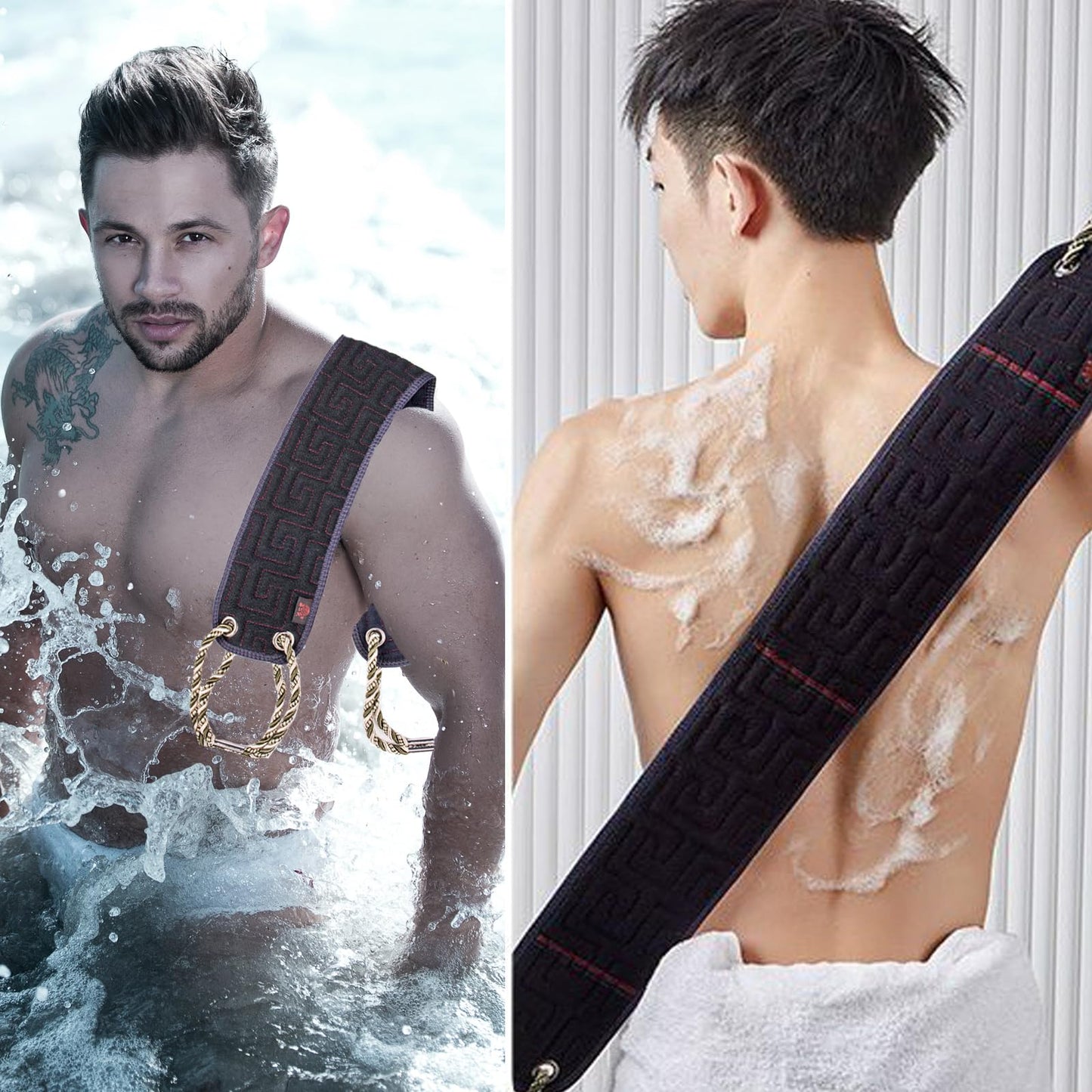 MUFEKUM Exfoliating Back Scrubber for Shower, 38.6" Double-Sided Back Scrub Washcloth with Handles Use in Shower, Body Exfoliator Bath Tool to Clean Your Body Deeply for Men Women Skin Care