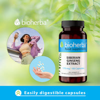 BIOHERBA Siberian Ginseng 170 mg, 100 Capsules - Supplements for Natural Energy Boost, Stress Relief & Immune Support - Herbal Adaptogen Supplement