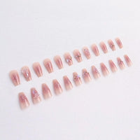 Lomeya 24pcs Long Press On French Tip False Nails - Ice-Soaked Blush Camellia Design - Elegant Coffin Shape - Luxurious French Ballet Style
