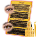 QUEWEL Cluster-Lashes-Kit, 320PCS Lash Extension Kit Mixed Length 10-16mm, Thick Eyelash Clusters with Bond And Seal and Lash Tweezers, Easy DIY at Home for Women(30+40+50+60D KIT)