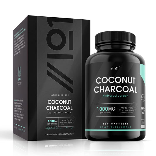 ALPHA01 Activated Coconut Charcoal 1000mg | Made from Thai Coconut Shells | for Bloating & Gas, Digestion & Flatulence Natural Relief | Vegan & Keto Friendly Supplement | 120 Capsules