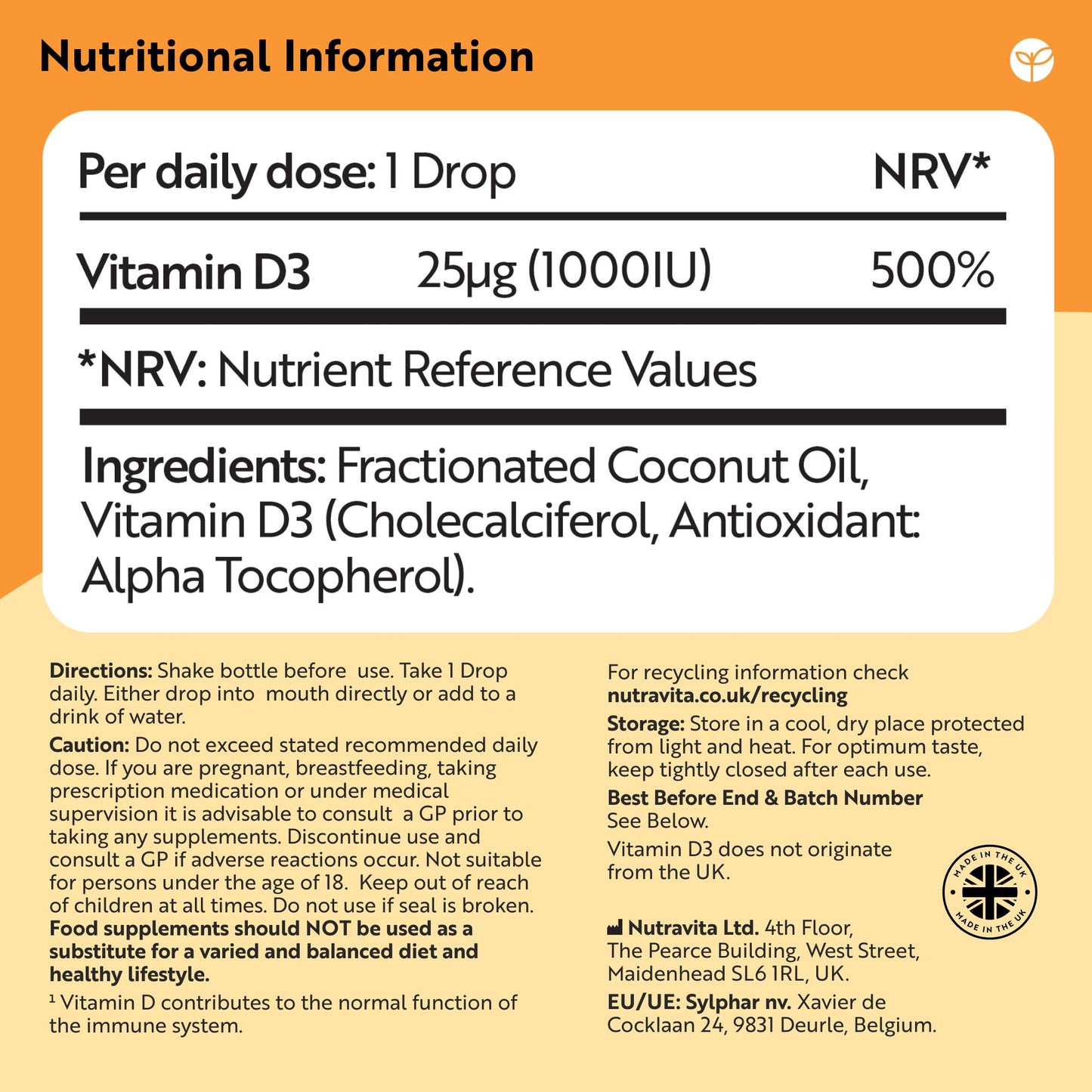 Nutravita Vitamin D3 Drops 60ml (2000 Drops) – Which? Best Buy 2025 - Vitamin D 1000IU per Drop – Flexible Dose of Liquid Vitamin D Supplement – Supports Bones, Immune System & Calcium Absorption