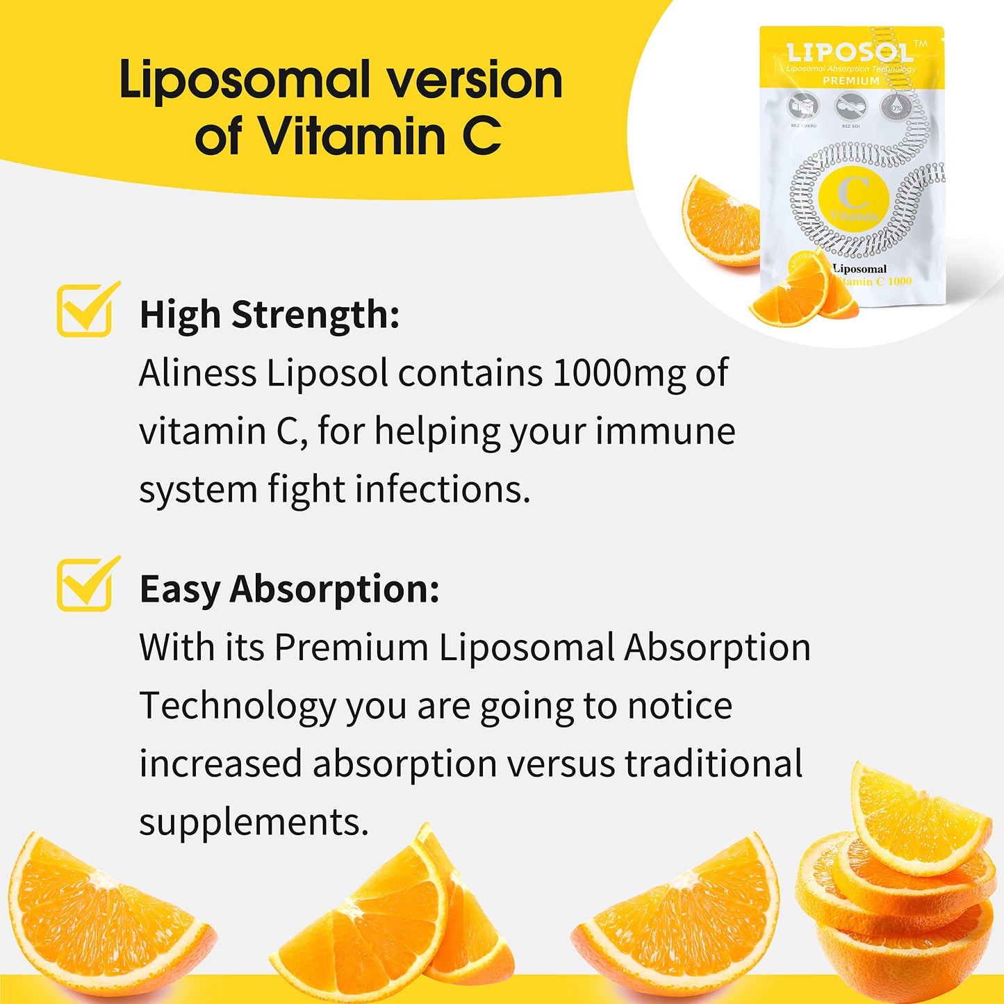 Aliness Liposomal Vitamin C 1000mg Sachets for Immune Health - 40 Softgel Slow Release Sachets with Premium Liposomal Absorption Technology - Vitamin C Supplement for Adults Liposol